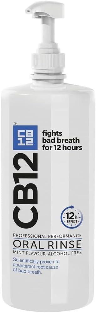 CB12 Mouthwash Mint Alcohol Free for 12H Bad Breath Treatment 1 Litre | Chlorhexidine mouthwash with fluoride. Fights the root cause of bad breath for 12 hour freshness, whilst strengthening enamel