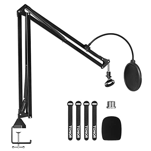 TONOR Microphone Arm Stand, Adjustable Suspension Boom Scissor Mic Stand with Pop Filter, 38 to 58 Adapter, Excellent Compatibility, Mic Clip, Upgraded Heavy Duty Clamp, 47 cm  47cm, T30