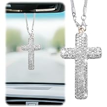 Bling Cross Car Mirror Hanger for Women, Bling Durable Cross for Car Mirror Hanging, Hanging Rearview Interior Accessories for Truck Sedan SUV (White)