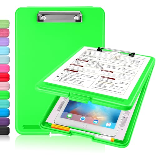 Sooez Clipboard with Storage, Plastic Storage Clipboards with Low Profile Clip, Nursing Clip Boards Foldable, Hanging Clipboard Case for Work, Teacher, Classroom Must Haves, Office School Supplies