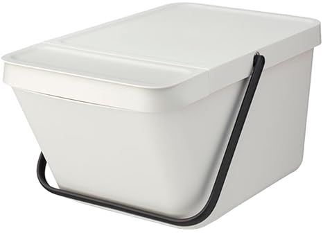 Brabantia Sort & Go Stackable 5.3 Gallon Recycling Wastebasket (Light Gray) Flat Top Trash Can with Carry Handle, Storage Bin, Paper Basket - 11 x 17.7 x 8.9 inches