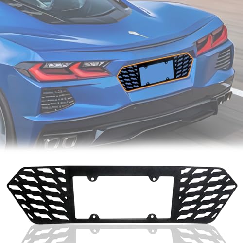 BESTAOO License Plate Frame Compatible with Corvette C8 2020 2021 2022 2023 2024-2026 Stingray Z51, Rear License Frame Grill Vent Insert Accessory, Silver Black