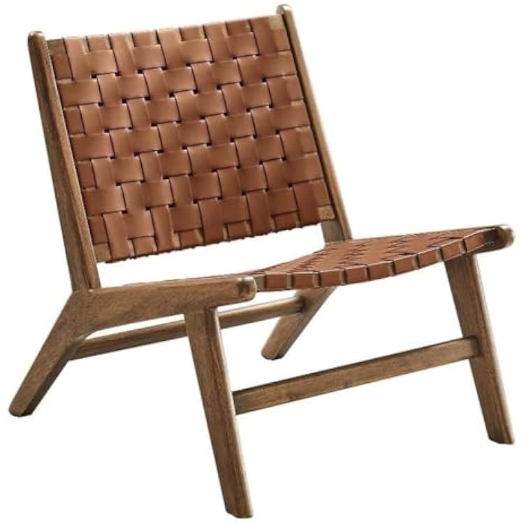 Modway Saoirse Faux Leather Wood Accent Lounge Chair in Walnut Brown