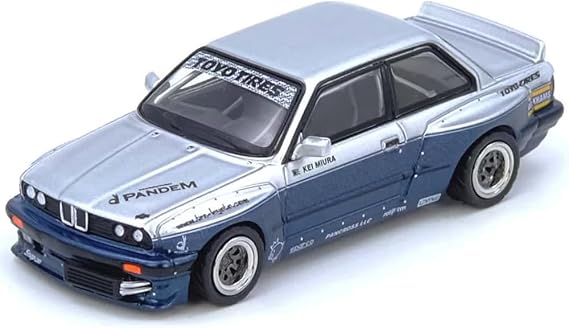 Inno Models Pandem E30 M3 Silver Metallic and Dark Blue 1/64 Diecast Model Car IN64-E30P-SILBLU