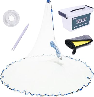 Cast Net, 3FT-12FT Radius American Fishing Casting Net with Heavy Duty Sinkers for Freshwater and Saltwater Bait Fish, Throw Style Fishing Net for Bait Shrimp Trap Fish