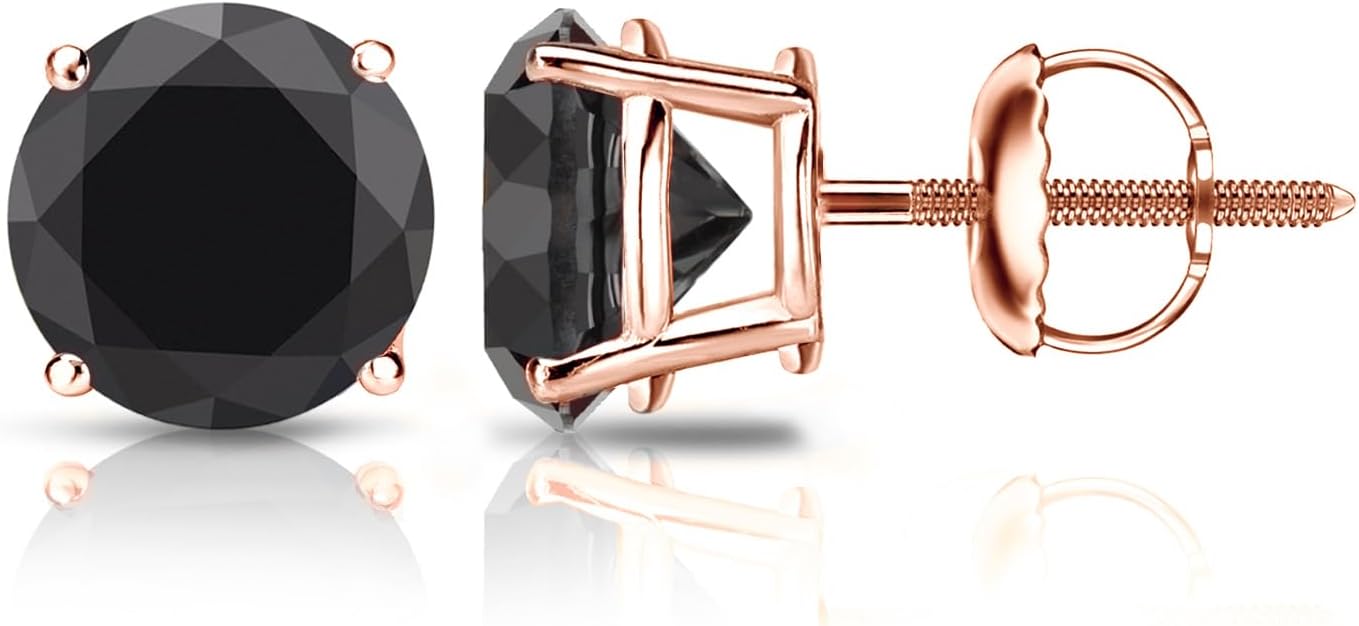 1/2 to 10 Carat Black Diamond Round Stud Earrings for Women in 14k Gold or Platinum 4-Prong Setting cttw Round Cut Natural Diamond Screw Back Black Studs by Diamond Wish