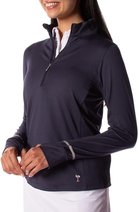 GOLFTINI Womens Long Sleeve Quarter-Zip Pullover Lightweight, UPF 30+, Thumbholes & Reflective Cuff for Golf & Activewear