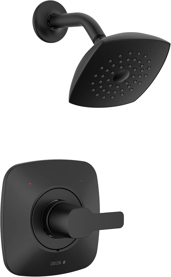 Delta Modern 14 Series Shower Faucet Set, Matte Black Shower Head and Handle Set, Valve Trim Kit, Matte Black T142339-BL-PP (Valve Not Included)