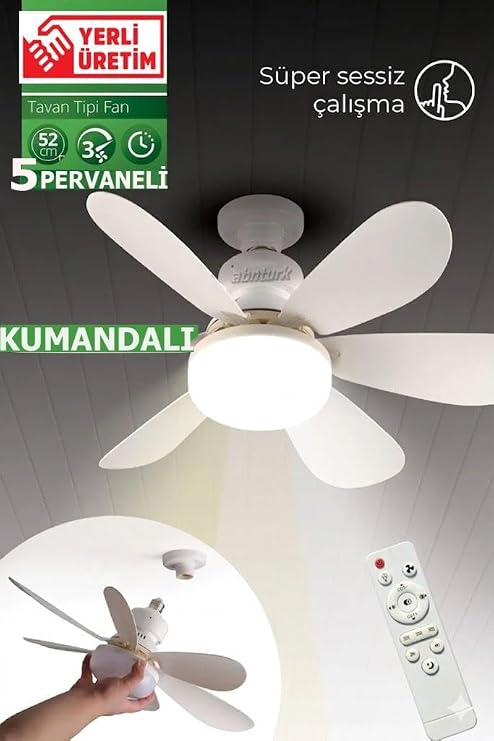 Işıklı Uzaktan Kumandalı Tavan Vantilatörü Süper Sessiz Çalışan 5 Pervaneli Tavan Fanı Çok Fonksiyonlu Led Işıklı Uzaktan Kumanda ile Hız ve Işık Ayarlı Salon Yatak Odası Ofis Tavan Tipi Vantilatör [Enerji Sınıfı A]