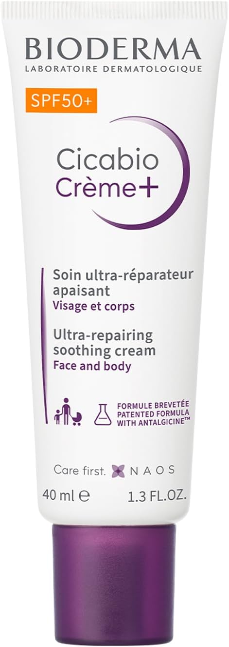 Bioderma Cicabio SPF50+ Cream - Repairing, Soothing & Protecting Cream with SPF 50+, Limits the Risk of Hyperpigmentation & Repairs Skin Exposed to Sun 40 ml