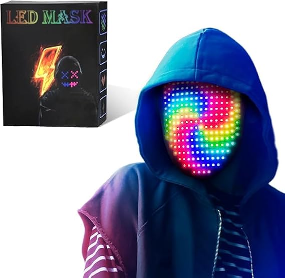 LED Mask with Gesture Sensing, Rechargeable Light Up Halloween Mask, 10H of Use, for Cosplay Costume Party