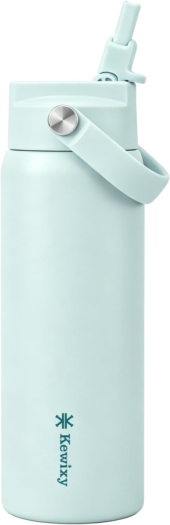 KEWIXY 710ml Insulated Water Bottle with Straw, Easy Slide Lid, Leak Proof, Keep Cold 24H, Vacuum Insulated Tumbler, Metal Stainless Steel with Handle, Aqua
