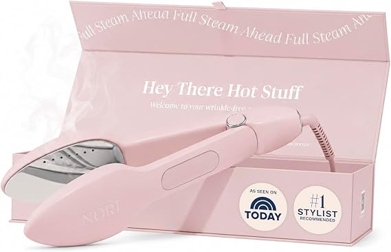 Nori Press Travel Steam Iron - Handheld Iron w/ 6 Fabric Settings - Blue | Optional steam feature, no ironing board required, removes wrinkles, easy
