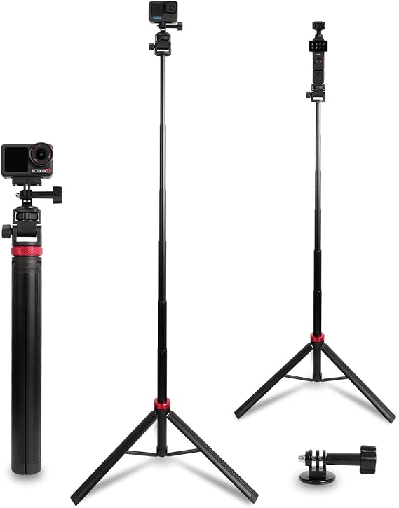 81" Extendable Selfie Stick Tripod Stand for GoPro Camera, Video Blog YouTube/Tiktok Video Recording, GoPro Max Hero 14 13 12 11 10 9 8, DJI, Osmo Action 5 Pro 4 3, DSLR 14-81"
