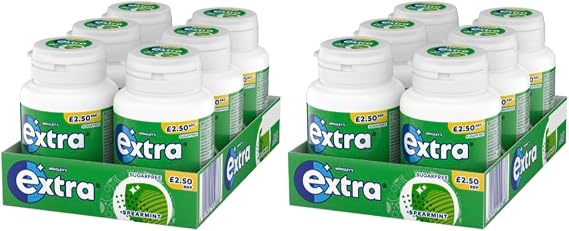Extra Spearmint Chewing Gum, 2 Cases with 6 Packs of 46 Pieces Each