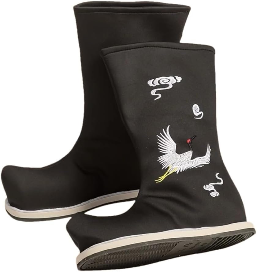 Mens Hanfu Shoes Chinese Ancient Tradition Boots Embroidered Han Costume Boots Kung Fu Tai Chi Cosplay Shoes
