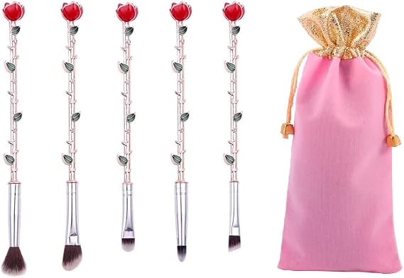 5pcs Beauty Eye Shadow and Beast Rose Flower Shape Makeup Brush Set with Artist Gift BagRose Gold