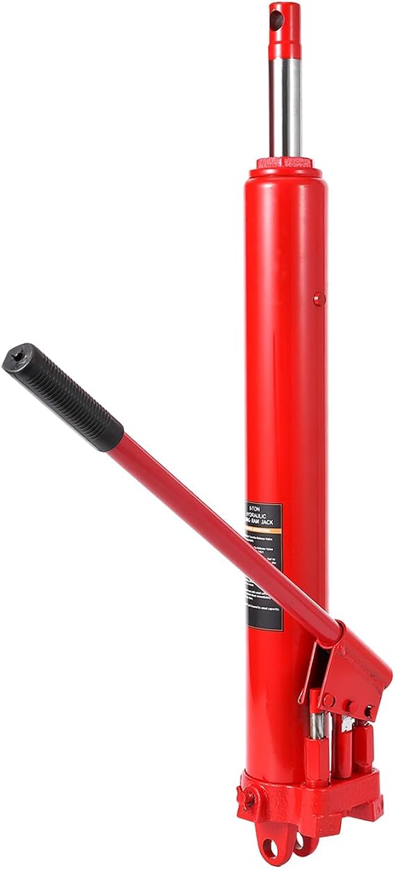8-Ton Hydraulic Ram Jack for Engine Hoists - Heavy Duty Long Ram Cylinder with Dual Piston Cylinder & Clevis Base, 24.8"-43.7" Lift Height, 17,600LB Capacity - Compatible with Shop Cranes, Garage, Far