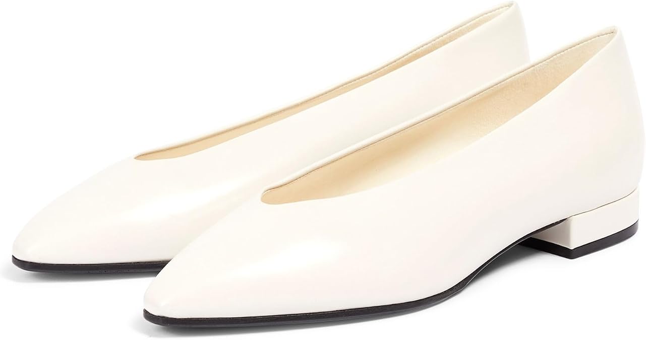 Women's Fashion Pointed Closed Toe Ballet Flats Chic U Shaped Silhouette Slip On Flat Shoes Work Date Dressy Slight Heel Shoes for Women