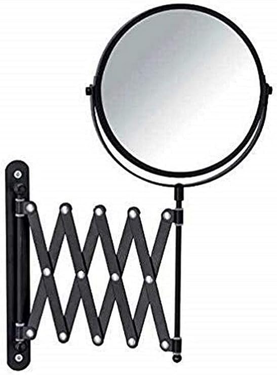 WENKO Exclusive Cosmetic Wall Mirror Telescopic 3x Magnification Diameter 16 cm 100% Mirror Surface Continuously Extendable Height Adjustable 19 x 38.5 x 50 cm Black