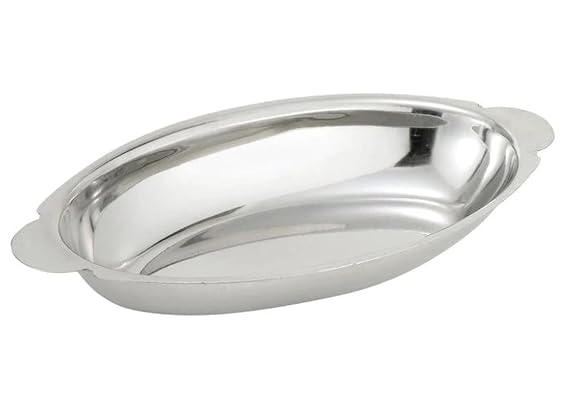 Winco Stainless Steel Oval Au Gratin Dish, 8-Ounce