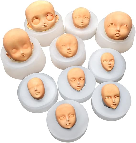 Cestony 10Pcs Human Face Silicone Molds for DIY Cake Fondant Biscuit Sugar Pudding Chocolate Hard Candies Dessert Candle Decor Chocolate Polymer Clay