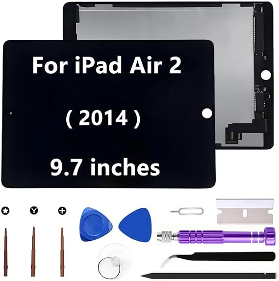 for iPad Air 2 LCD Screen Replacement 2014 A1566 A1567 9.7" 2nd Gen Display Touch Digitizer Assembly (Black+Tools)