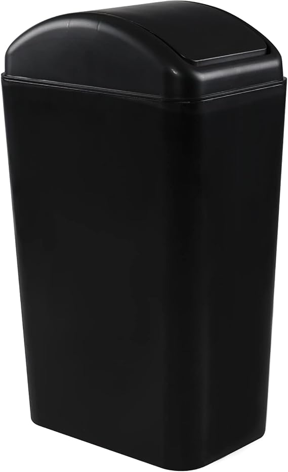 Cand 14 L Small Plastic Trash Can, 3.2 Gallon Slim Swing Lid Garbage Bins (Black)