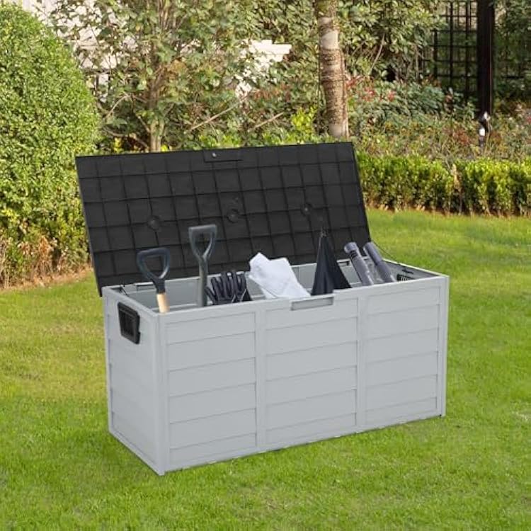 75 Gallon Outdoor Deck Box, Waterproof Storage Box with Wheels, Lockable Wheels, Patio Storage Box Storage, Resin Structure for Garden,Patio Gray