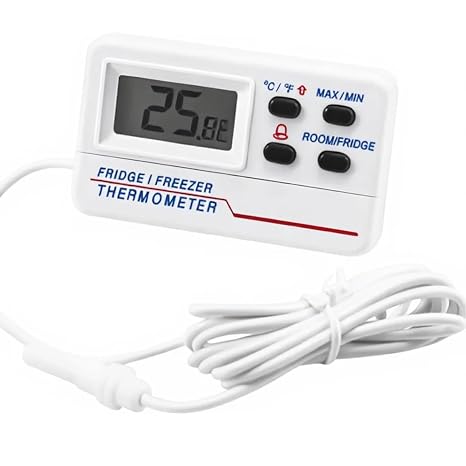 Digital Refrigerator Thermometer,50 C to 70 C Digital Fridge Freezer Thermometer Temperature Warning Alarm LCD Display Fridge Refrigerator Freezer