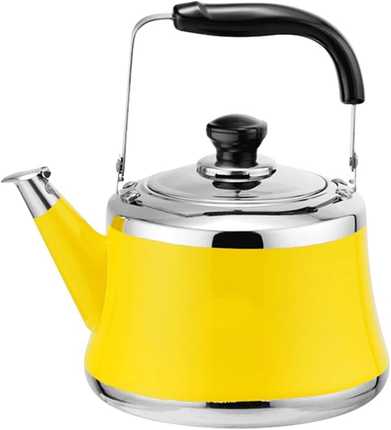 Stainless Steel Whistling Tea Kettle, Stove Top Whistling Tea Pot, Cute Candy Colors Teakettles with Ergonomic Handle for Gas, Induction, Electric Stove Tops (Color : Yellow, Size : 2 Liter)