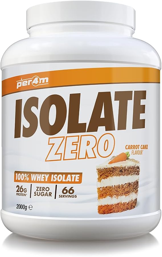 Per4m Isolate Zero Premium Whey Protein Powder | Superior Flavour Ultra Filtered + Amino Acids | Fast Absorbing Zero Sugar Gluten Free Shake for Lean Muscle & Recovery (2kg, Carrot Cake)