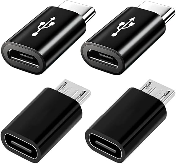 Micro USB to USB C Adapter 4 Pack, Type C Male to Micro USB Female Adapter and MicroUSB Male to USB C Female Adaptor Compatible with Samsung Galaxy, Android Phones and More, Black