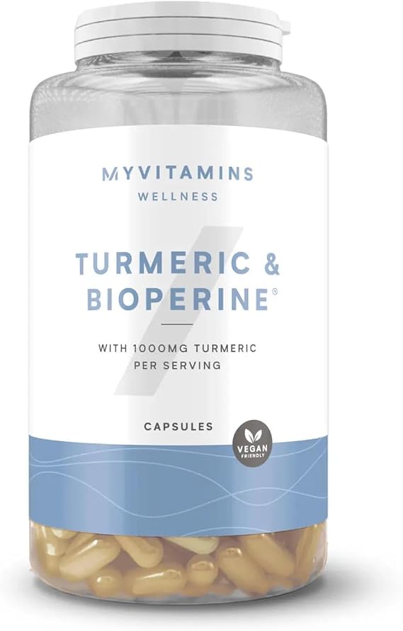 Myvitamins Turmeric & BioPerine Capsules | 1000mg High Strength Turmeric with 10mg Black Pepper Extract | Supports Joint & Liver Health | Vegan-Friendly | 60 Capsules | 30 Servings