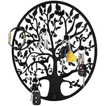 Round Decorative Home Key Holder Wall Mount, Metal Tree Car Key Rack for Wall Organizer for Keys, Wallets, Hats, Used for Decor for House Entryway, Kitchen, Garage, Office (12" Black)