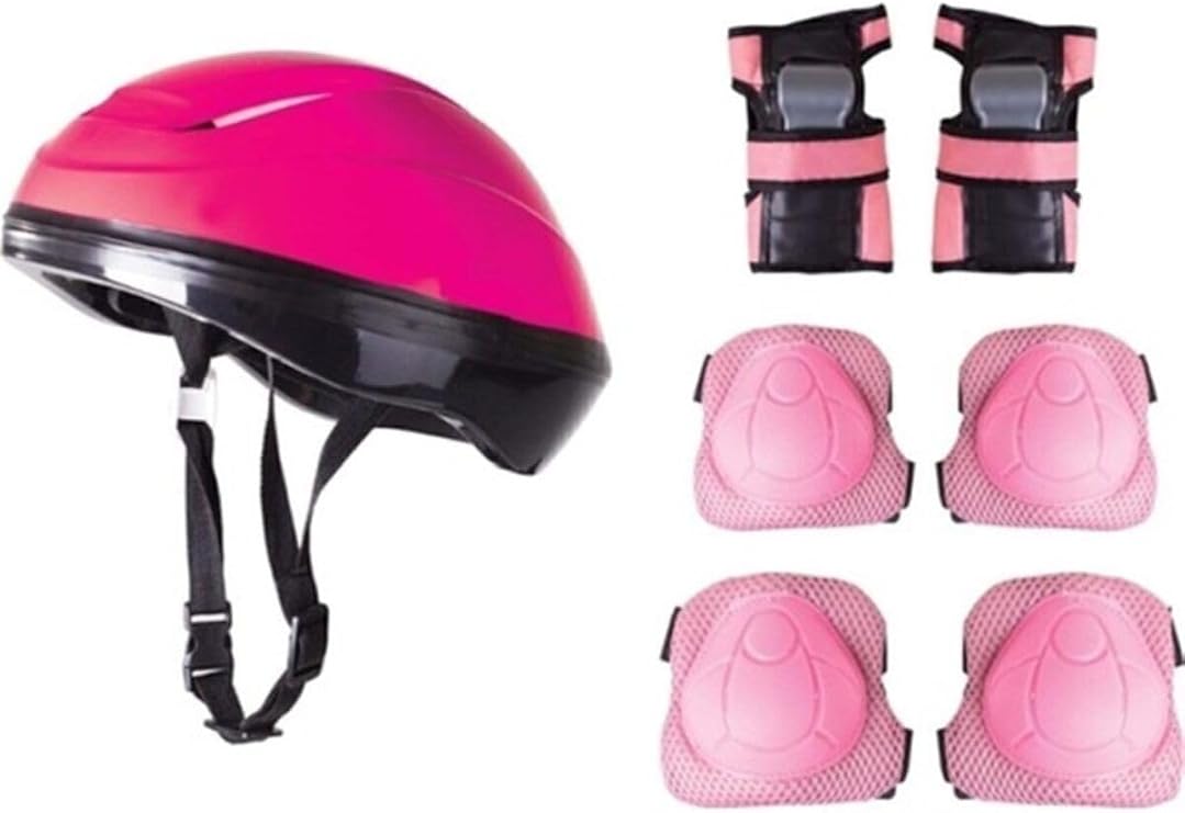 Kask Dizlik Dirseklik Koruyucu Seti, 7 Parça, Pembe