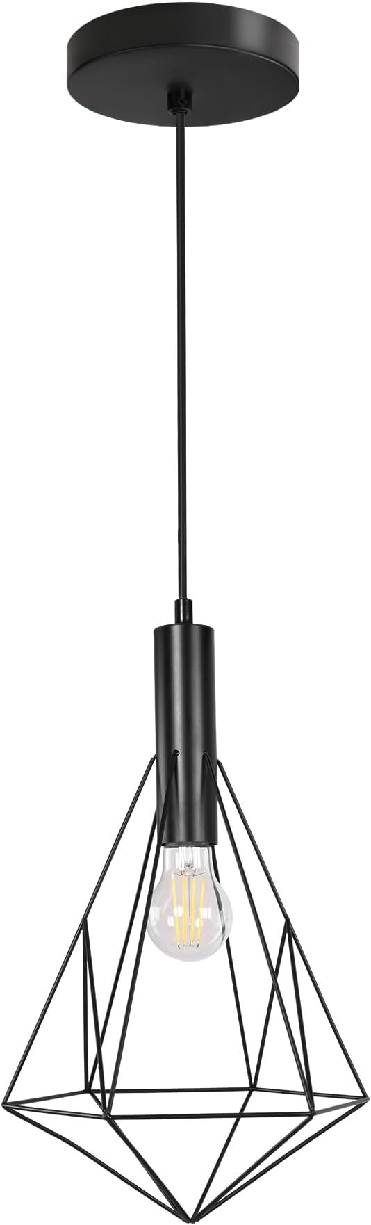 Modern Black Pendant Light for Kitchen Island with LED Bulb, Adjustable Metal Hanging Pendant Lights for Dining Room, Living Room, Bedroom, Hallway, Kitchen, Bar