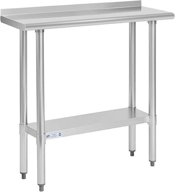 Hally Stainless Steel Table for Prep & Work 14 x 36 Inches, NSF Commercial Heavy Duty Table with Undershelf and Backsplash for Restaurant, Home and Hotel