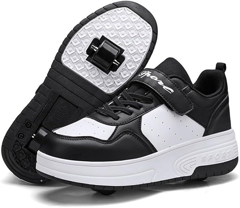 Mateju Kids Roller Skate Shoes for Girls Boys, Skateboarding Skates with 2 Wheels Parkour Shoes Unisex Retractable Skating Sneakers Shoes for Children Adult Park Sports Walking