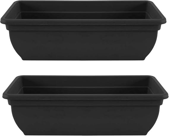 Long Rectangular Plastic Trough Planters, Black/ Trough/Windowsill Herbs Planters | Weather-Resistant, Outdoor/Indoor Balcony Patio Flower Fruits Pots | Plant Pots for Garden (2, 60CM Large)