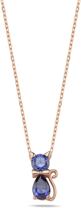 NEREZE 925 Carat Tanzanite Stone Cat Woman Silver Necklace