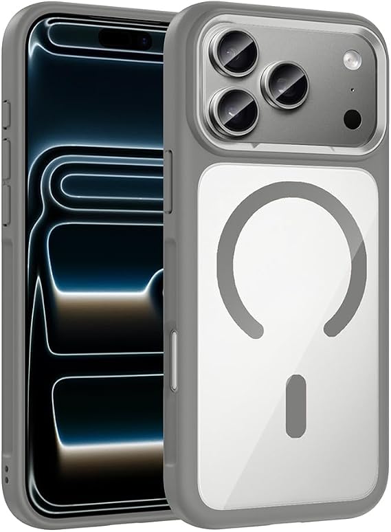 iPhone 17 Pro Max İle Uyumlu Kılıf Kablosuz Şarj Özellikli Metal Kamera Çerçeveli Tiko Kapak T39879 Gri