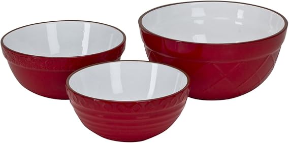 Omniware 1135025 Mixing Bowls with Embossed Design, Set of 3, Red
