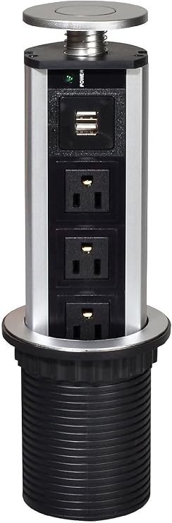 Retractable -Up Power Socket 3 US Plug and 2 USB Charging Ports, Electric Socket for Table Pulling Up/Outlet Desktop Worktop, Multi-functional for Office Home, Meeting Room