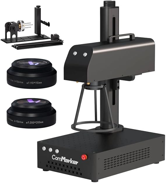 ComMarker B4 20W Max Fiber Laser Engraver with Rotary Axis,Support LightBurn Laser Engraving Machine with 2 Different Size Lens,Fiber Laser Marking Machine for Jewelry,Sliver,Tag,Tumblers,Brass