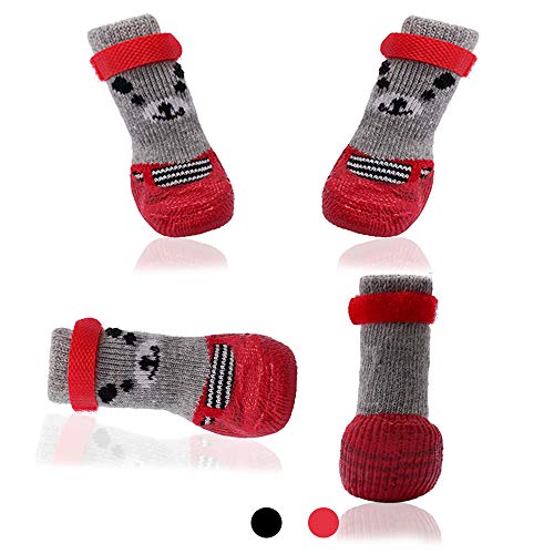 Dog Boots Waterproof Shoes Breathable Socks, with Anti-Slip Sole and Adjustable Magic Tape All Weather Protect Paws Only Fit for Small Dog4PcsRed, M