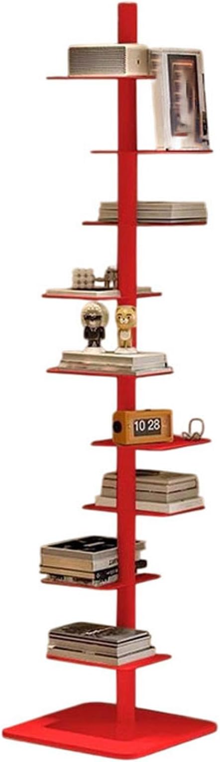 9 Tier Metal Spine Bookshelf Tower,Adjustable Vertical Spine Book,360 Display Storage Organizer for Study Room,Living Room,Office,Bedroom(Size:9,Color:Red)