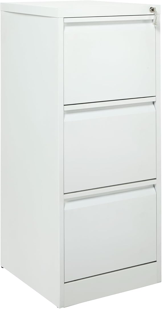 The Workplace Depot Filing Cabinet – Lockable 2, 3 or 4 Drawer Steel Storage Unit in Black, White or Grey with Adjustable Hanging Rails, Space-Saving Organiser for Home & Office (White, 3 Drawer)