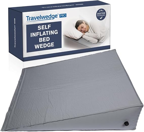 Self-Inflating Bed Wedge Pillow | Lightweight for Travel | Wedge Pillow for Sleeping and Acid Reflux, Heartburn, and GERD Pillow (30 Inch - Checked Bag Version)