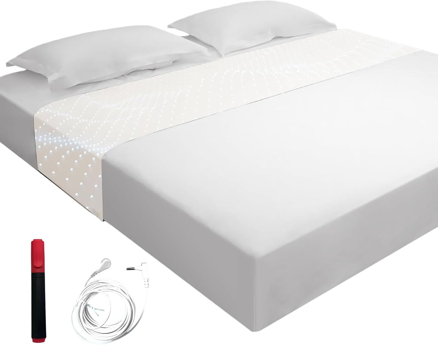 Amradield GroundingWell Grounding Sheet 104"x24" Fits All Bed Sizes 5% Silver Fiber 95% Organic Cotton Grounded Half Flat Sheet with 15Ft Grounding Cord and Test Pen Earth Connected Sheets for Sleep